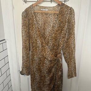 Reformation Brown Animal Print Long Sleeve Dress